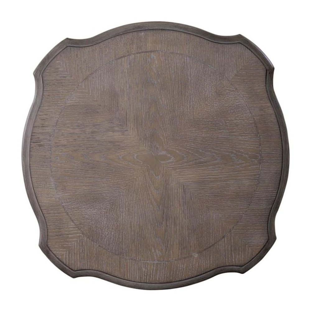 Antique White Accent Table with Round Top, Rustic Side Table Style. Picture 9