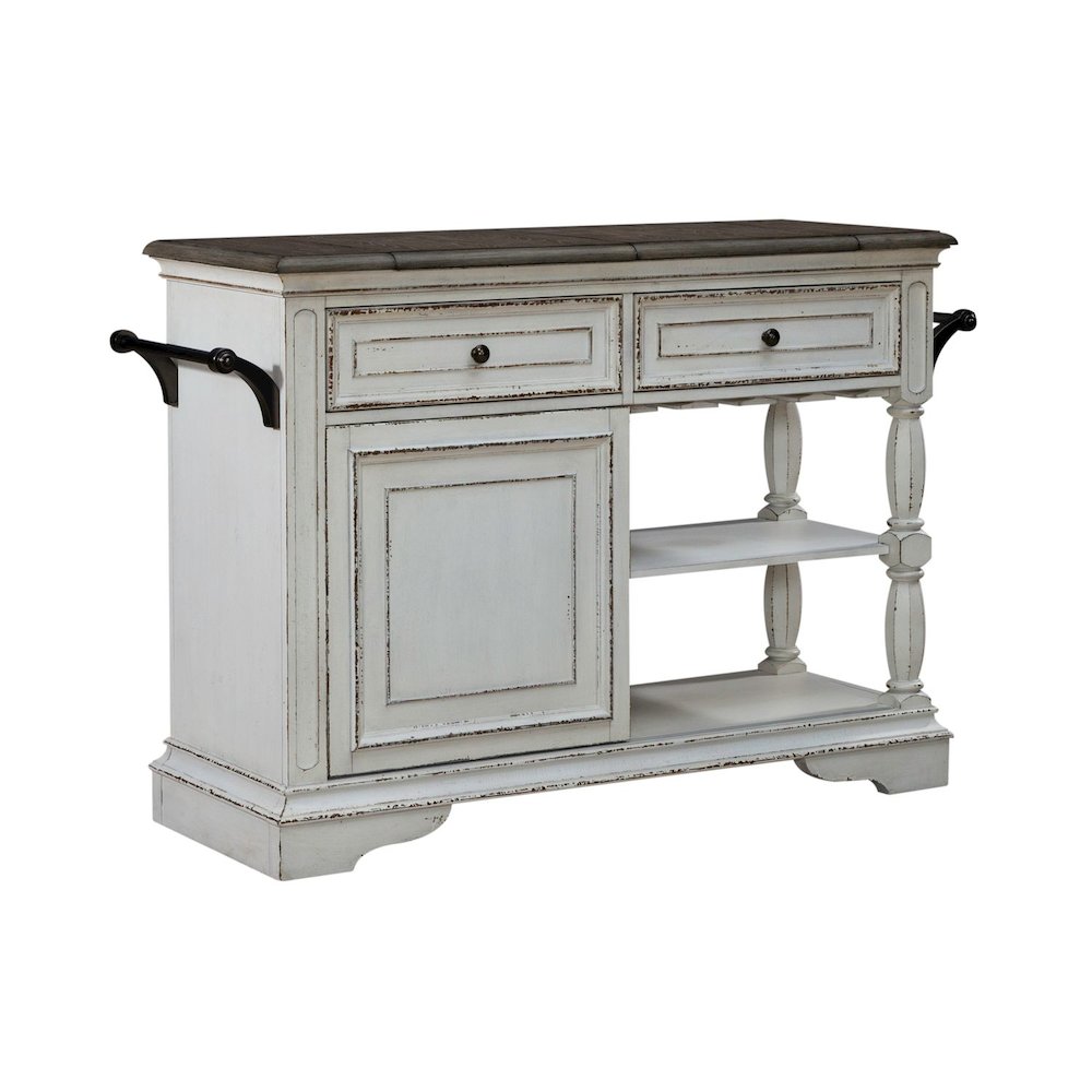 Bar Cart European Home Kitchen Island with Flip Top - Antique White Oak Wood. Picture 1
