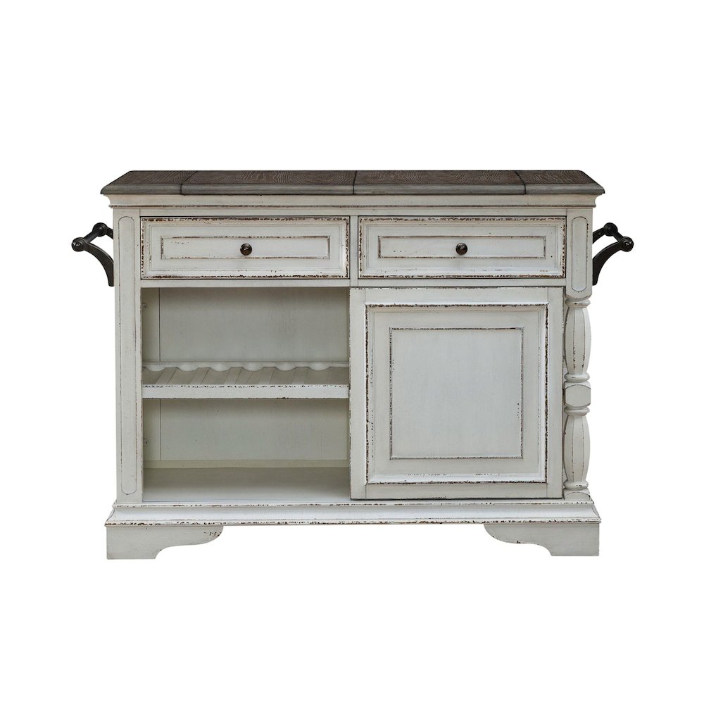 Bar Cart European Home Kitchen Island with Flip Top - Antique White Oak Wood. Picture 3