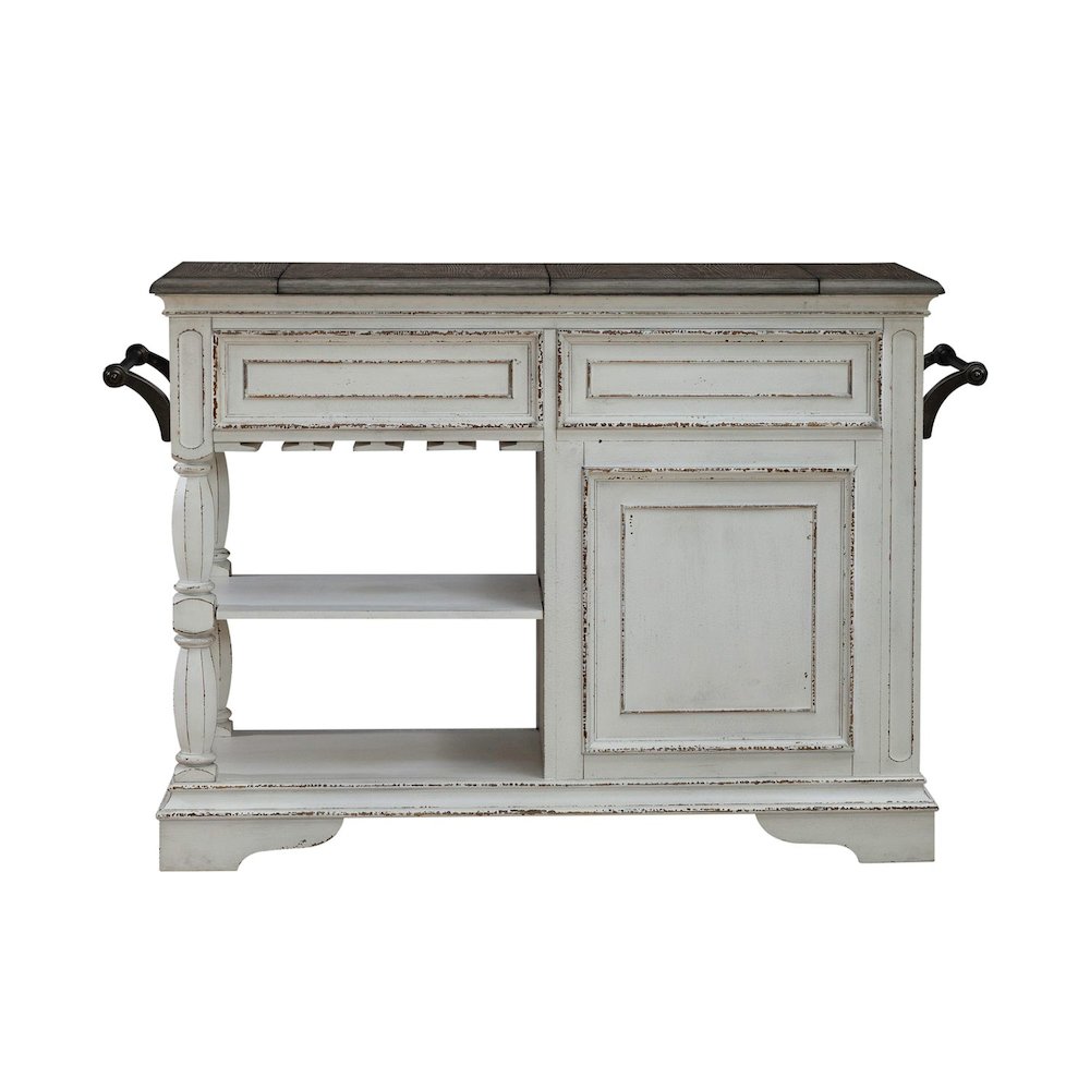 Bar Cart European Home Kitchen Island with Flip Top - Antique White Oak Wood. Picture 5
