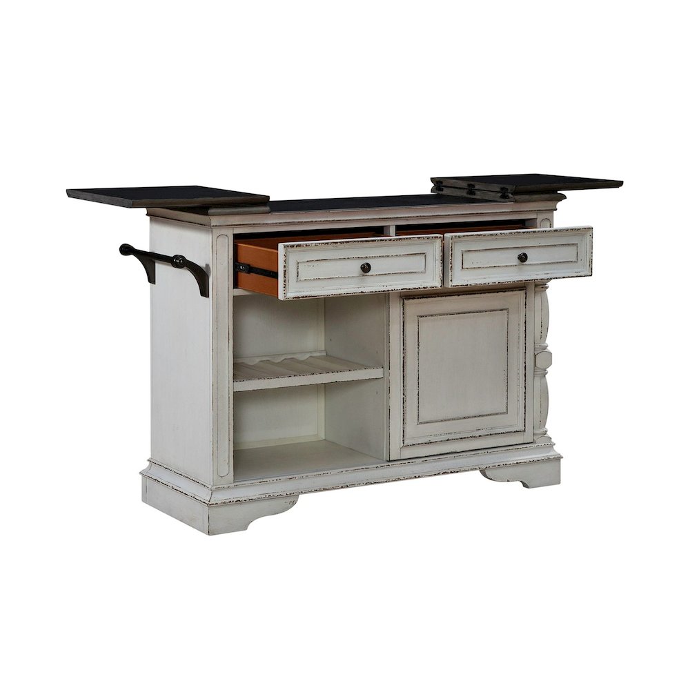 Bar Cart European Home Kitchen Island with Flip Top - Antique White Oak Wood. Picture 8