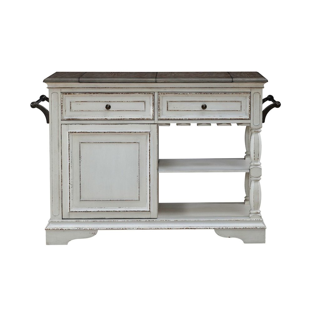 Bar Cart European Home Kitchen Island with Flip Top - Antique White Oak Wood. Picture 9
