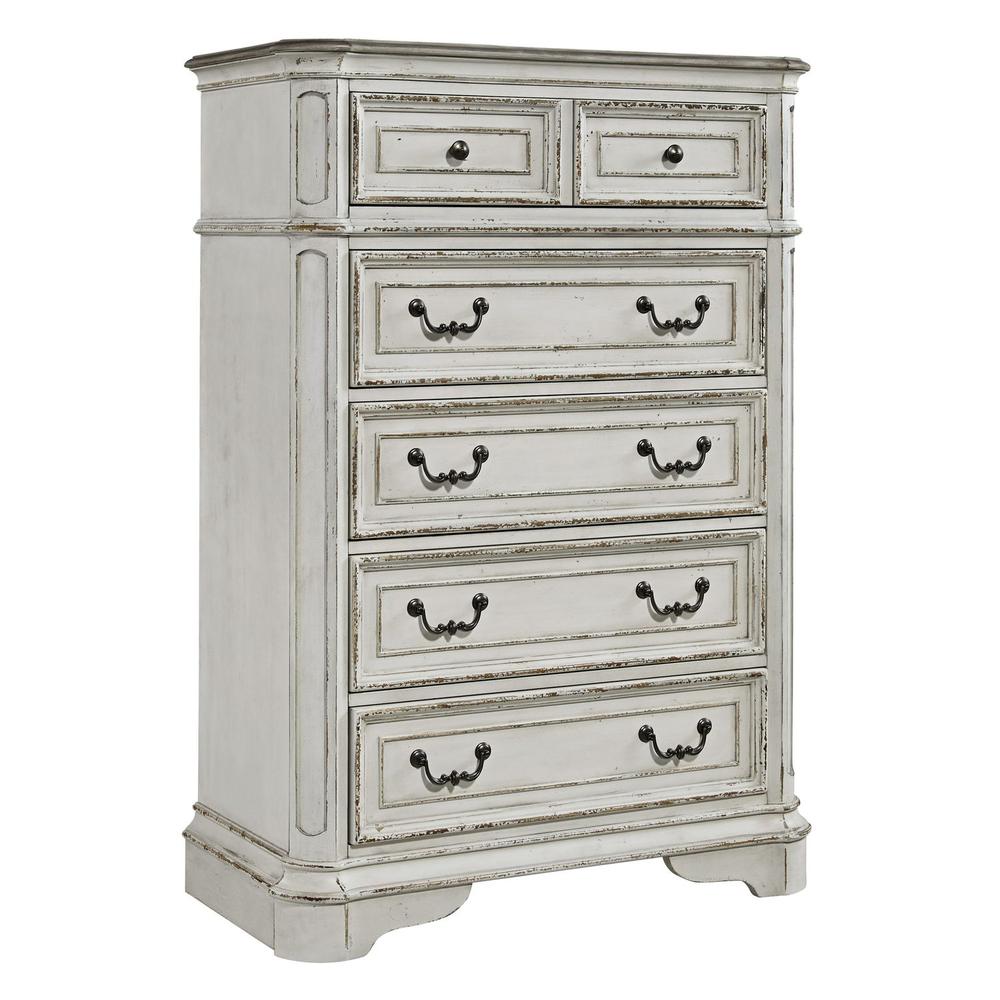 Magnolia Manor 5 Drawer Chest in Antique White. Picture 1