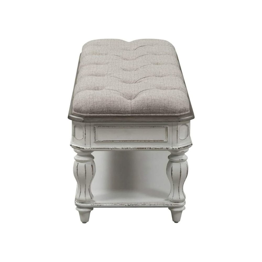 White Antique Bedroom Bench With Storage Shelf, End of Bed Accent Seat. Picture 5