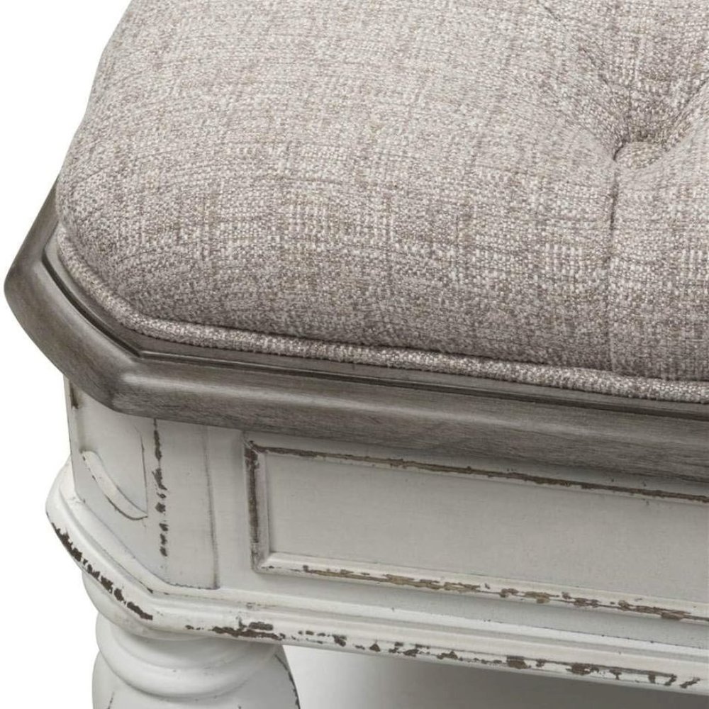 White Antique Bedroom Bench With Storage Shelf, End of Bed Accent Seat. Picture 7