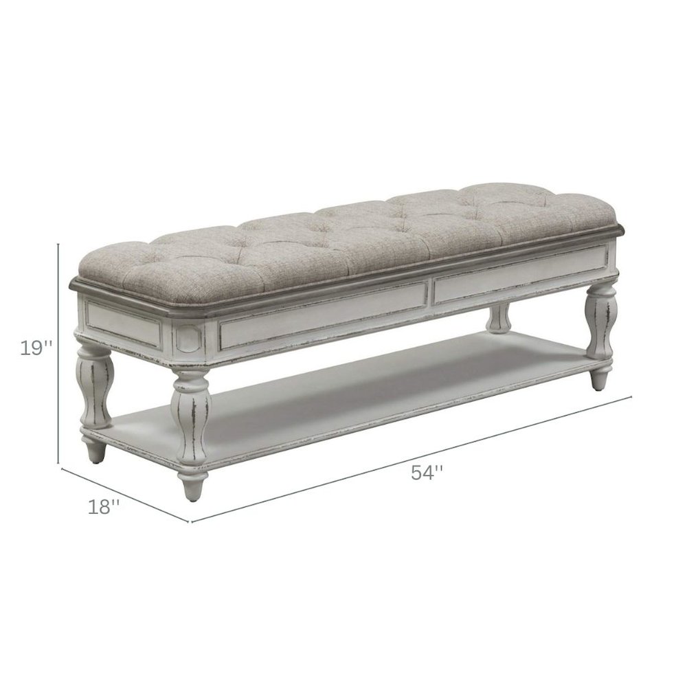 White Antique Bedroom Bench With Storage Shelf, End of Bed Accent Seat. Picture 9