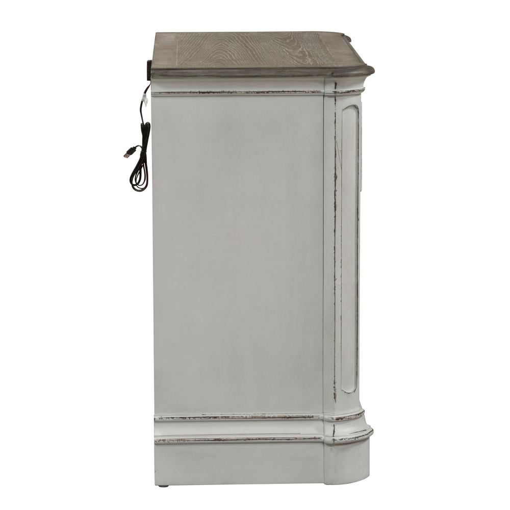 Magnolia Manor 3 Drawer Bedside Chest w/ Charging Station in Antique White. Picture 3