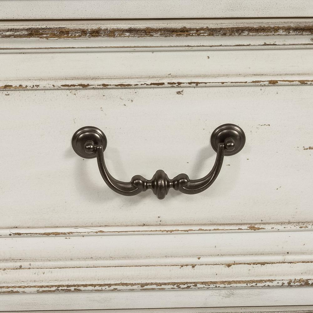 Magnolia Manor 3 Drawer Bedside Chest w/ Charging Station in Antique White. Picture 7