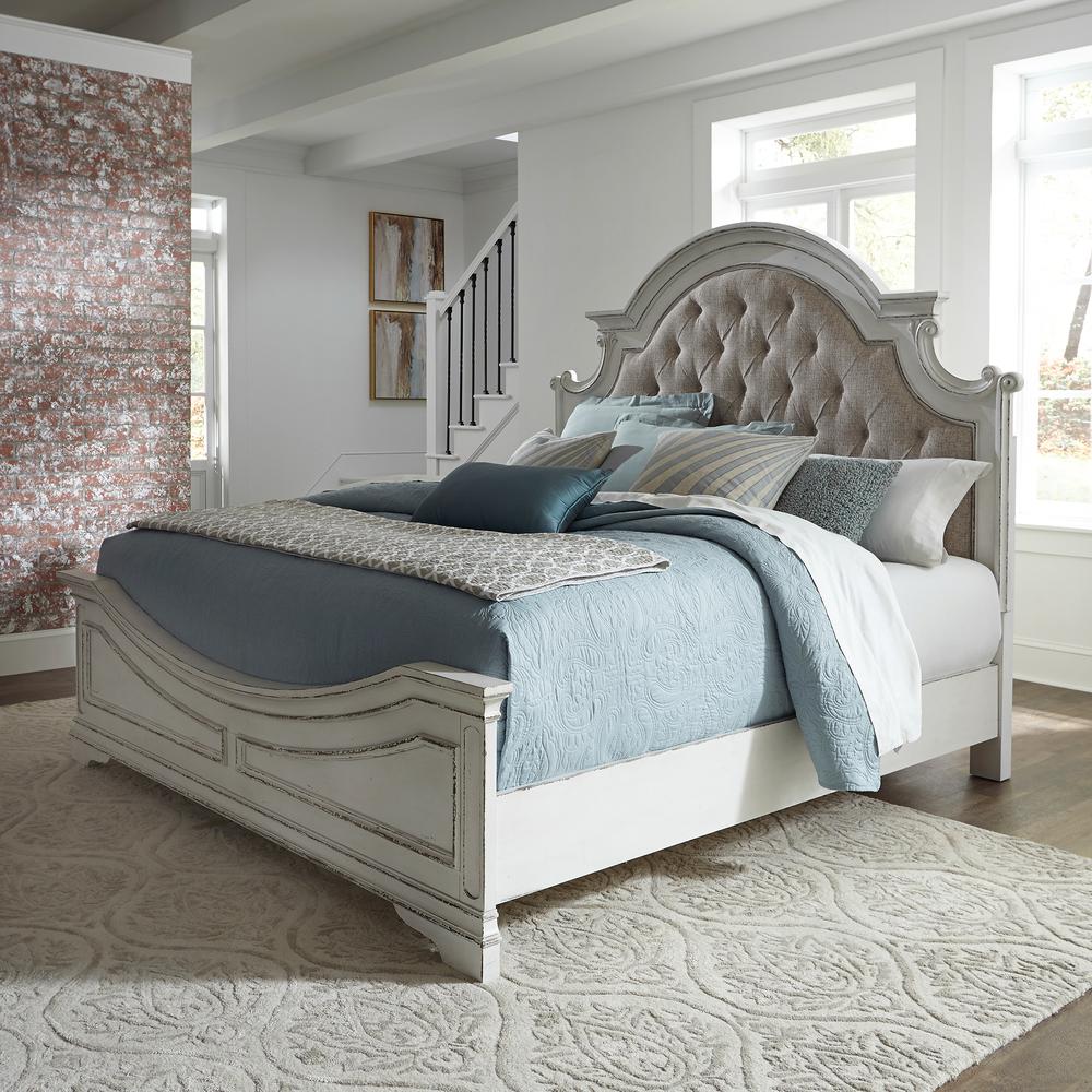 Magnolia Manor King Upholstered Bed in Antique White. Picture 1