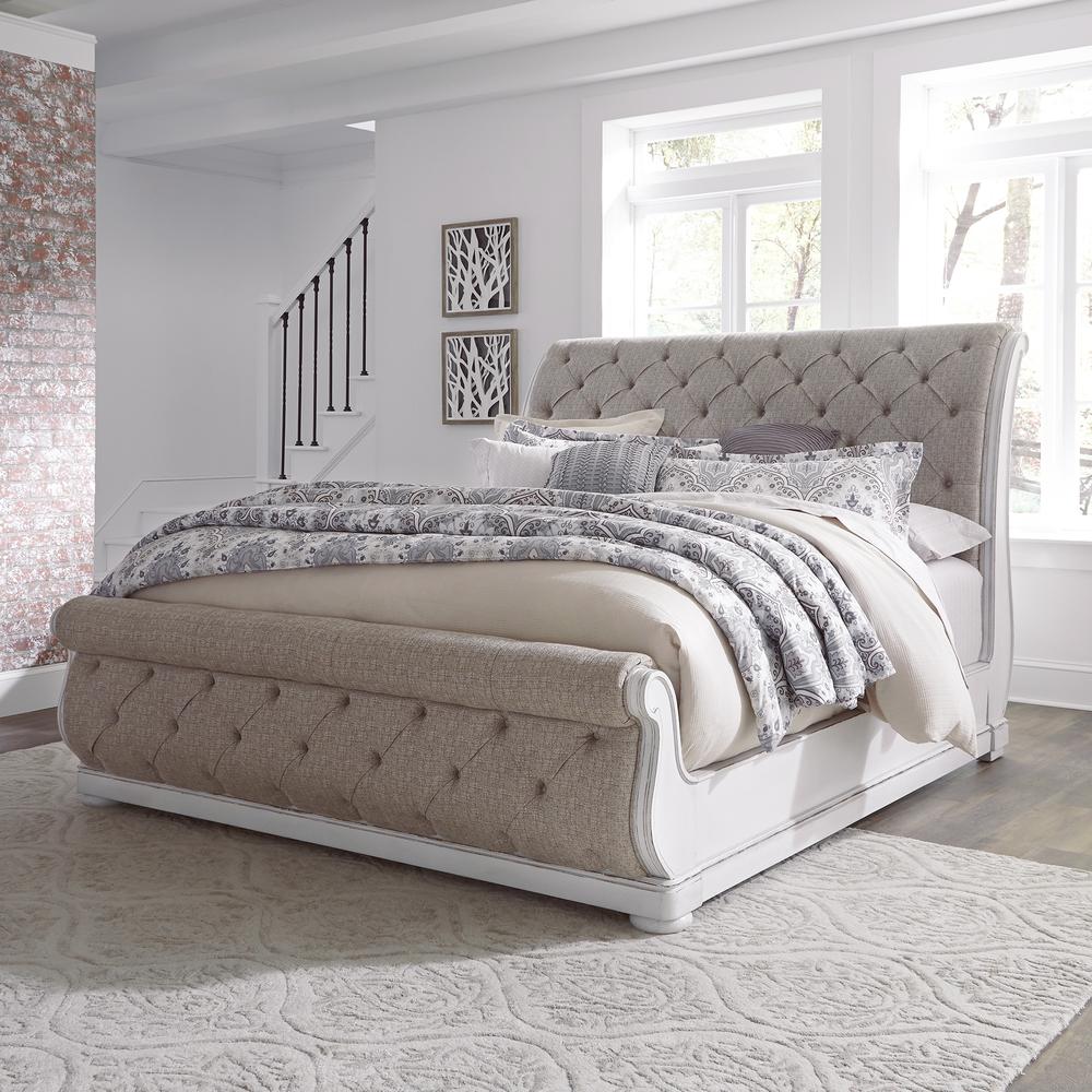 Magnolia Manor King Upholstered Sleigh Bed in Antique White. Picture 4