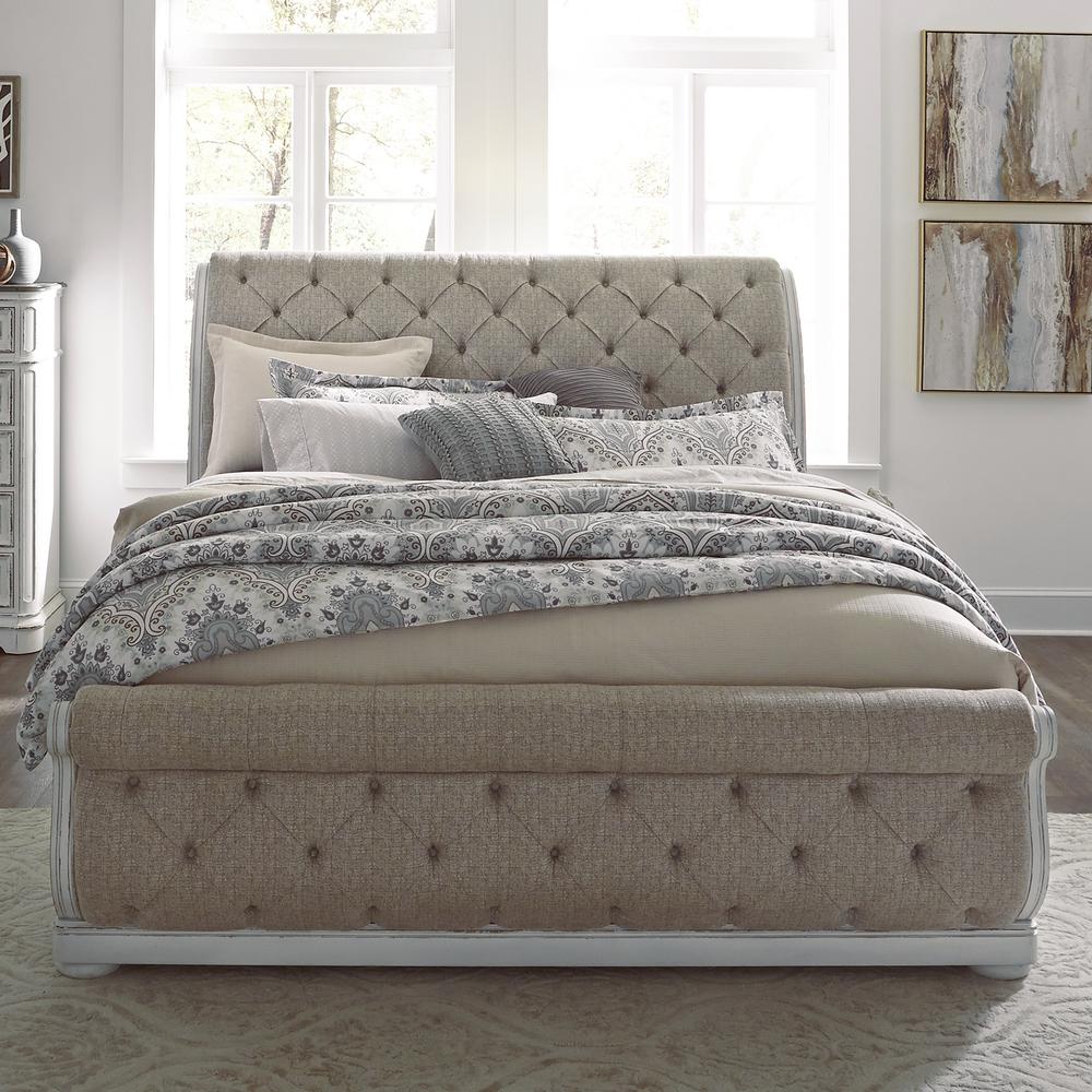Magnolia Manor King Upholstered Sleigh Bed in Antique White. Picture 8