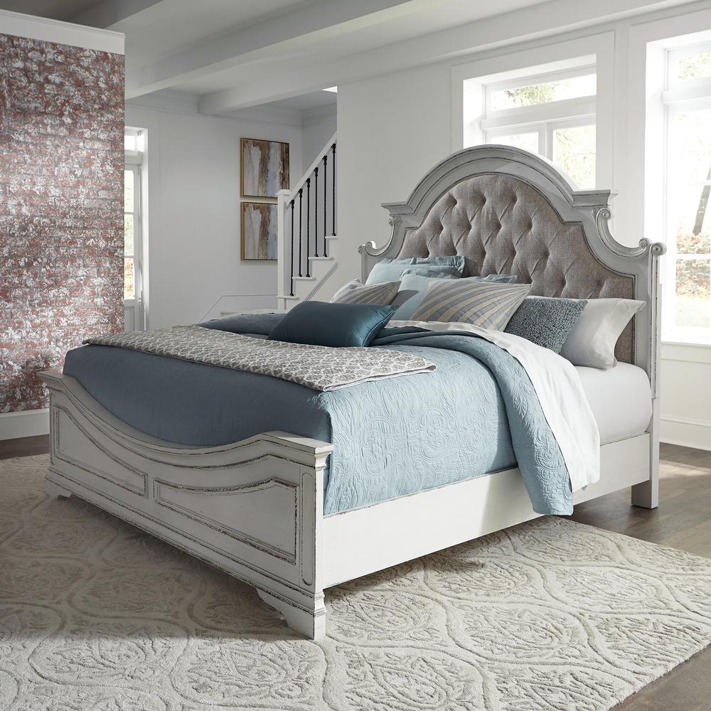 Magnolia Manor Queen Upholstered Bed in Antique White. Picture 1