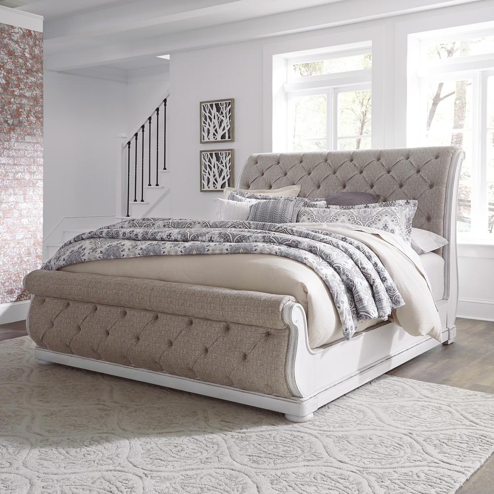 Magnolia Manor Queen Upholstered Sleigh Bed in Antique White. Picture 4