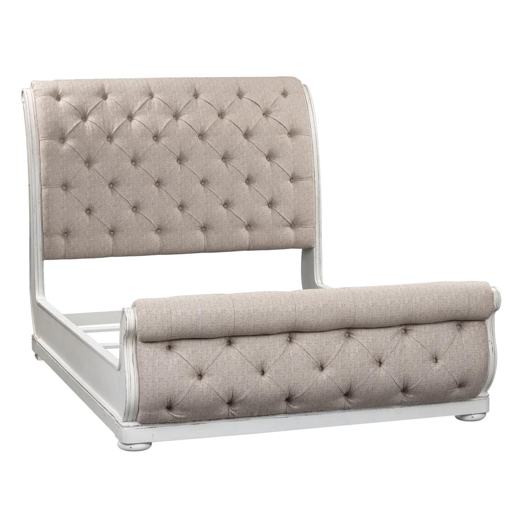 Magnolia Manor Queen Upholstered Sleigh Bed in Antique White. Picture 1