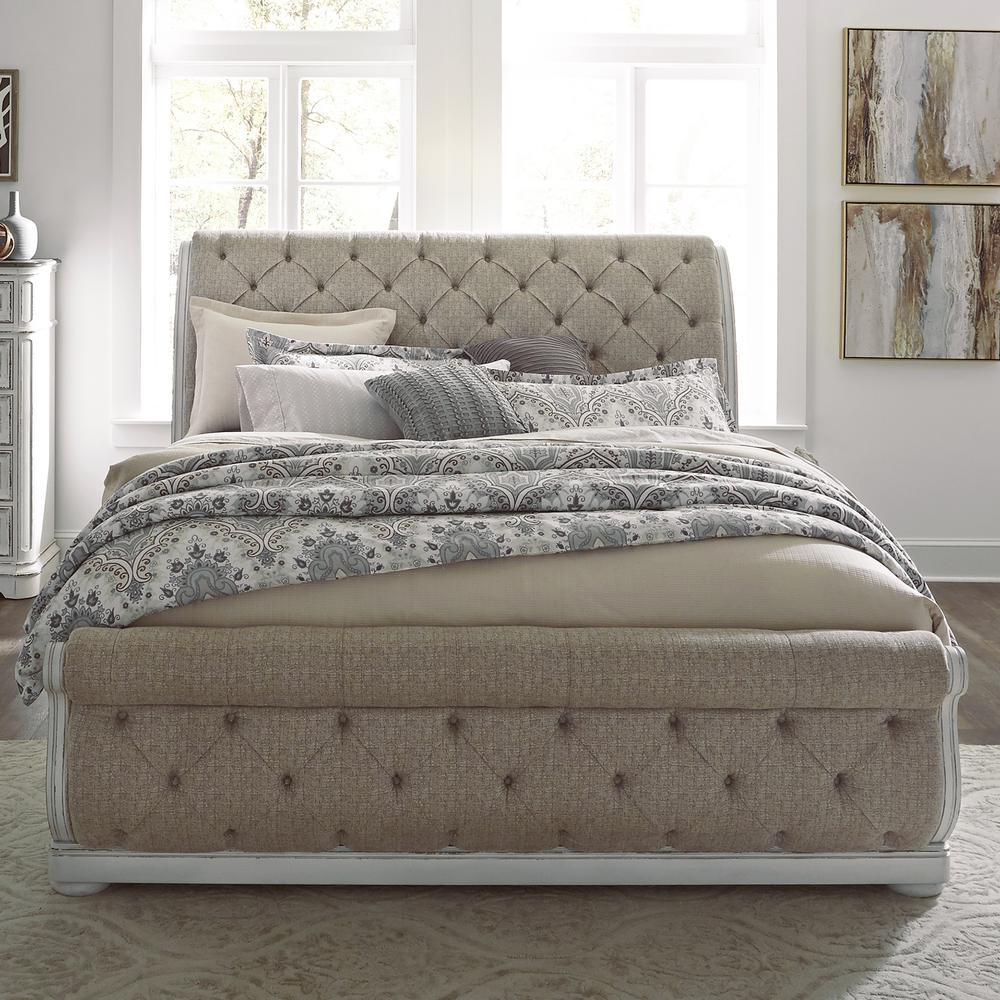 Magnolia Manor Queen Upholstered Sleigh Bed in Antique White. Picture 9