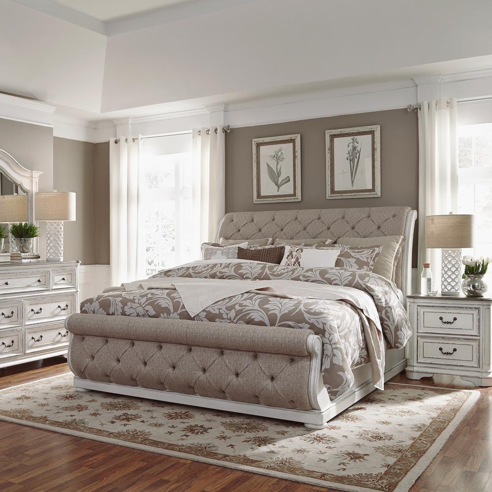 Magnolia Manor Queen Upholstered Sleigh Bed in Antique White. Picture 5