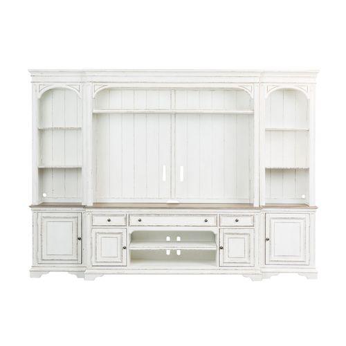 Magnolia Manor Entertainment Center with Piers in Antique White. Picture 1