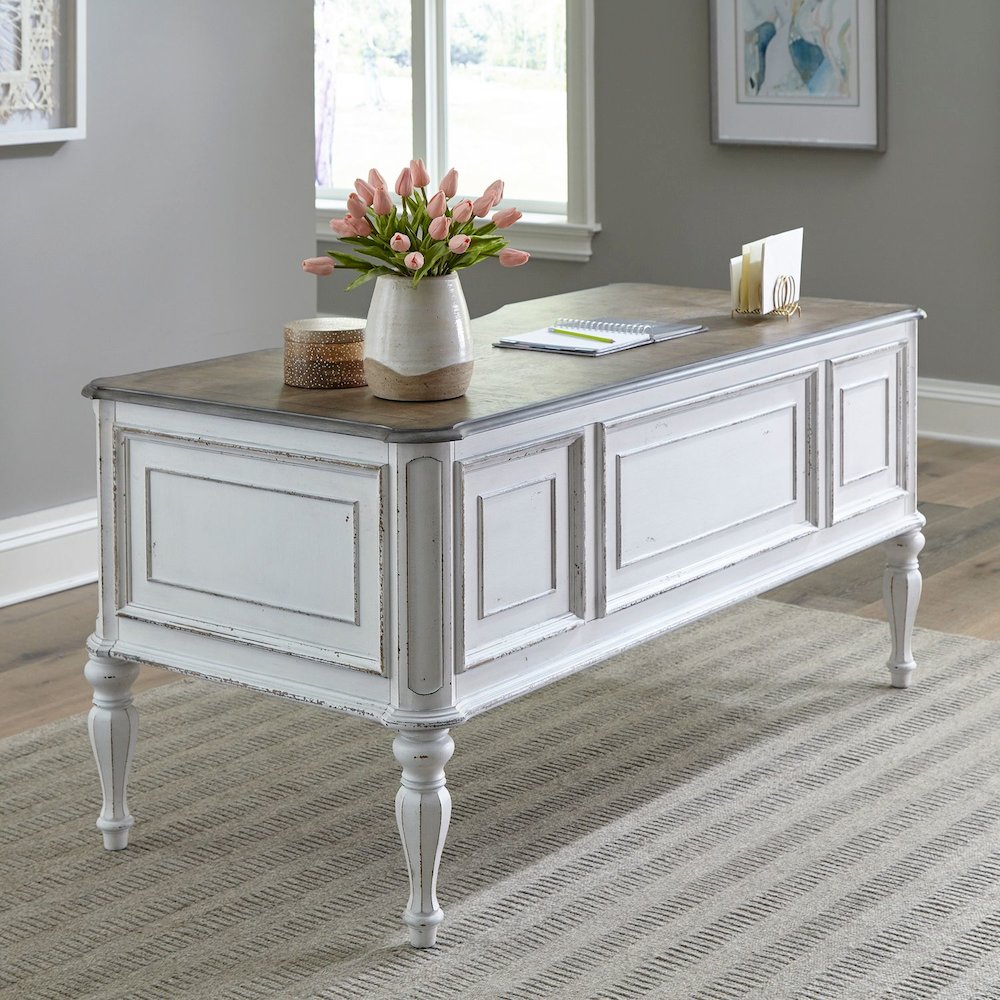 Writing Desk with 5 Drawers European Home Office - Antique White & Bark Oak Wood. Picture 1