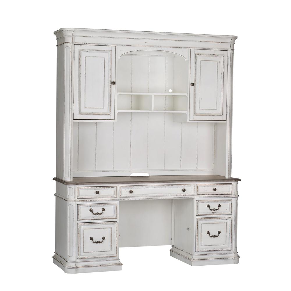 Magnolia Manor Credenza & Hutch in Antique White. Picture 1