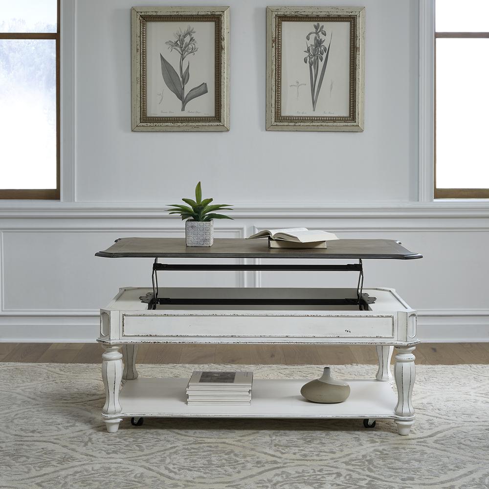 Magnolia Manor Lift Top Cocktail Table in Antique White. Picture 2