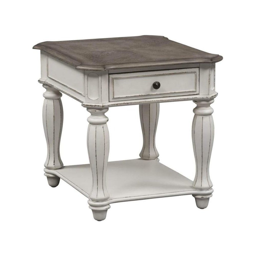 White Wooden End Table With Drawer and Shelf, Bedside Table for Bedroom. Picture 1