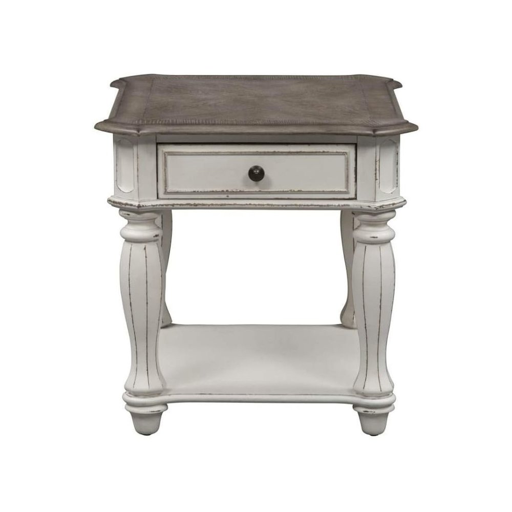 White Wooden End Table With Drawer and Shelf, Bedside Table for Bedroom. Picture 4