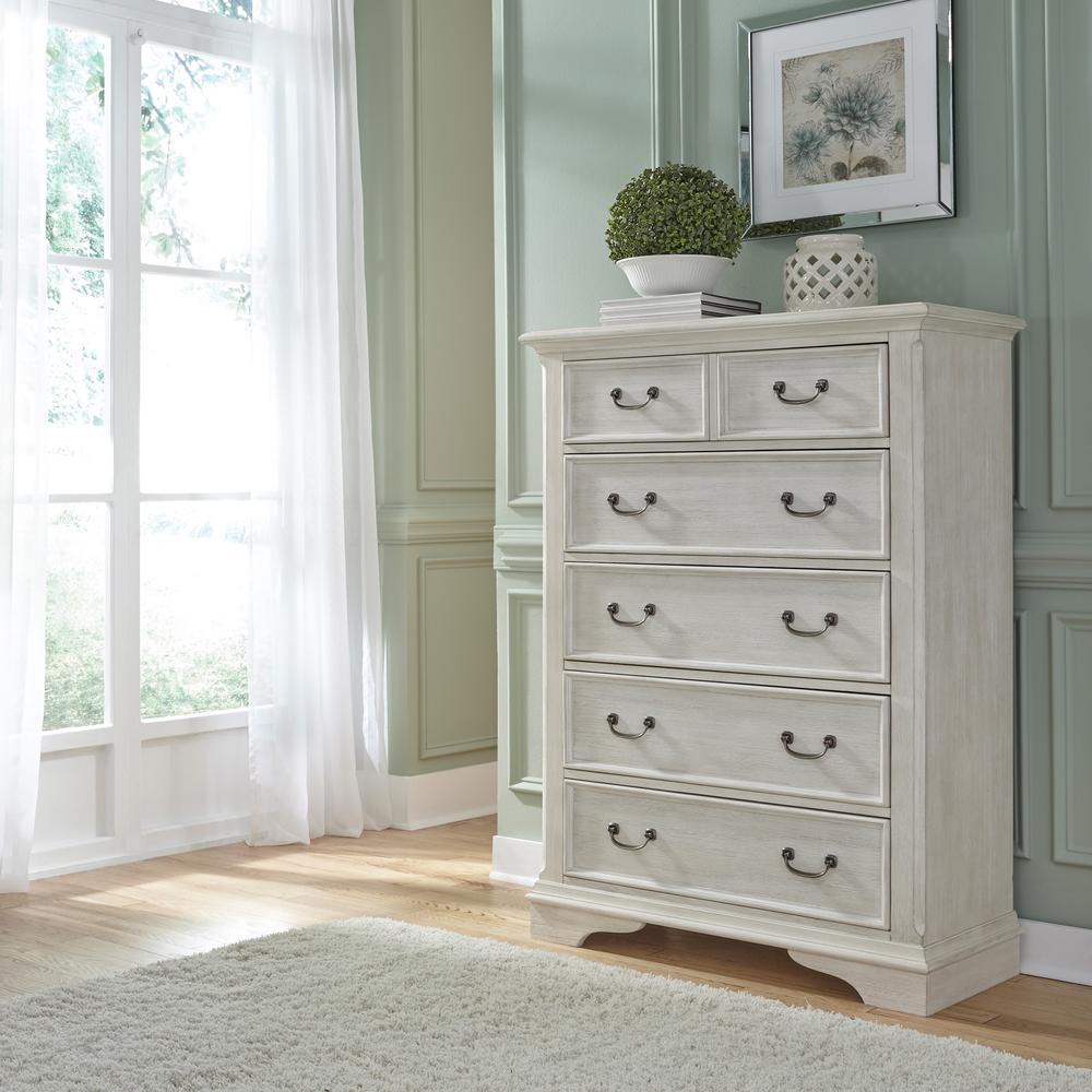 Bayside 5 Drawer Chest in Antique White w/ Heavy Wirebrush. Picture 5