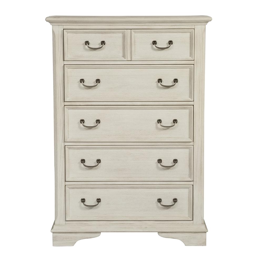 Bayside 5 Drawer Chest in Antique White w/ Heavy Wirebrush. Picture 2