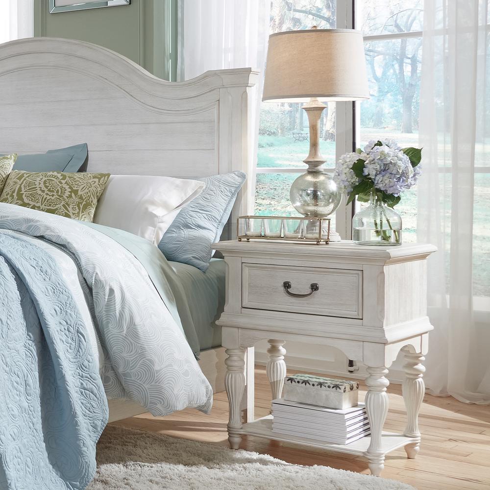 Bayside Leg Night Stand in Antique White w/ Heavy Wirebrush. Picture 4