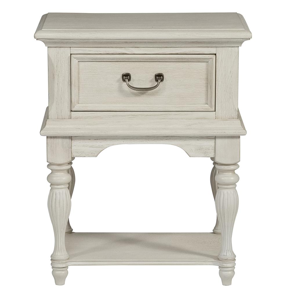Bayside Leg Night Stand in Antique White w/ Heavy Wirebrush. Picture 2
