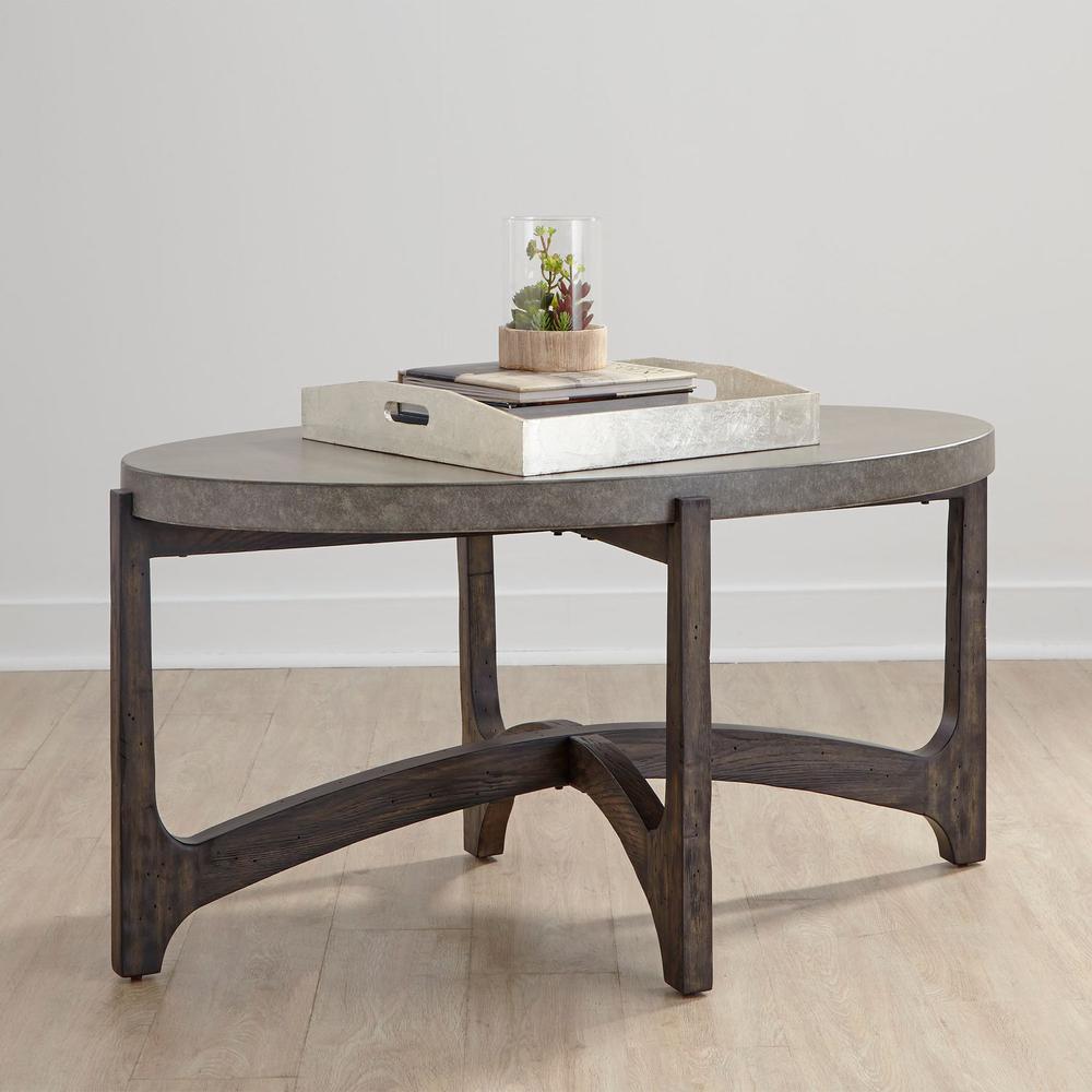 Cascade Oval Cocktail Table in Wirebrush Rustic Brown. Picture 4