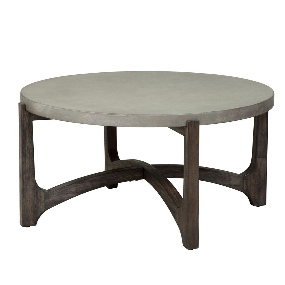 Cascade Round Cocktail Table in Wirebrush Rustic Brown. Picture 2