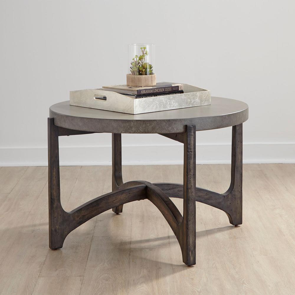 Cascade Round Cocktail Table in Wirebrush Rustic Brown. Picture 6