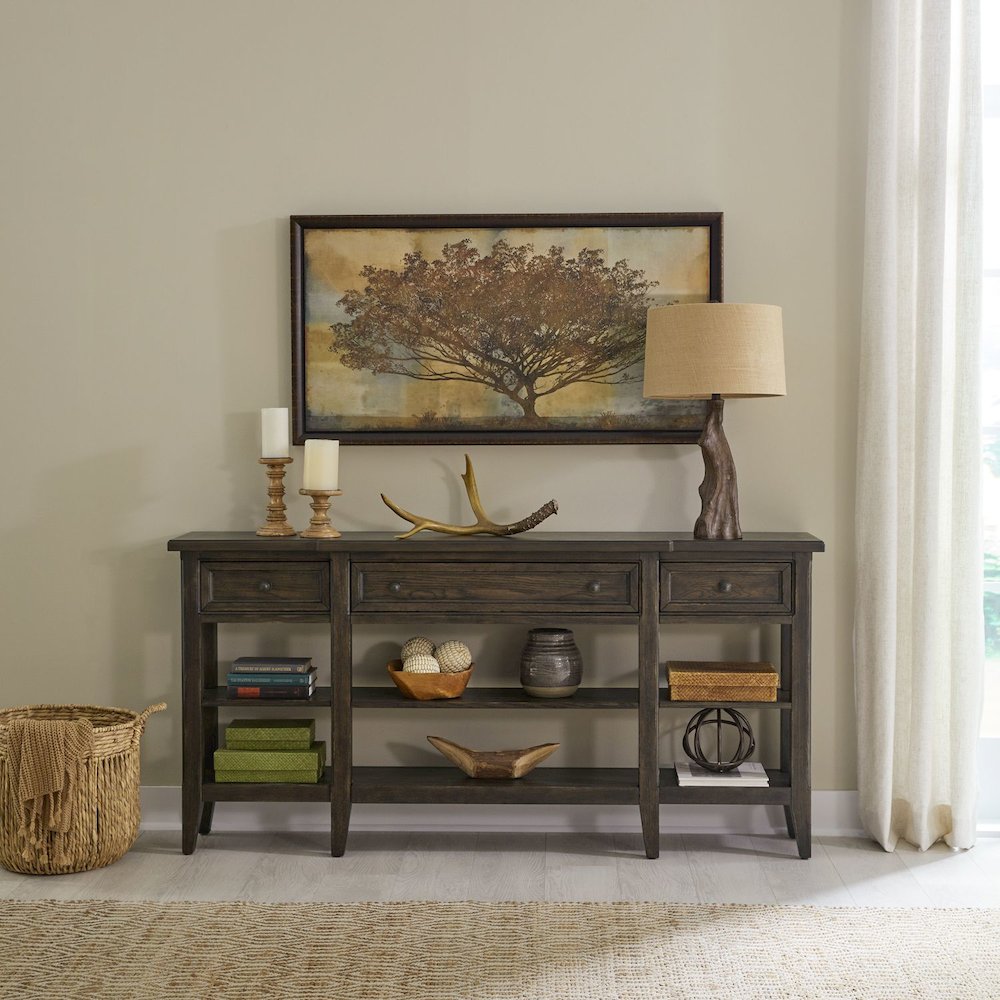 Paradise Valley Hall Console Table Traditional - Saddle Brown Oak Wood. Picture 2