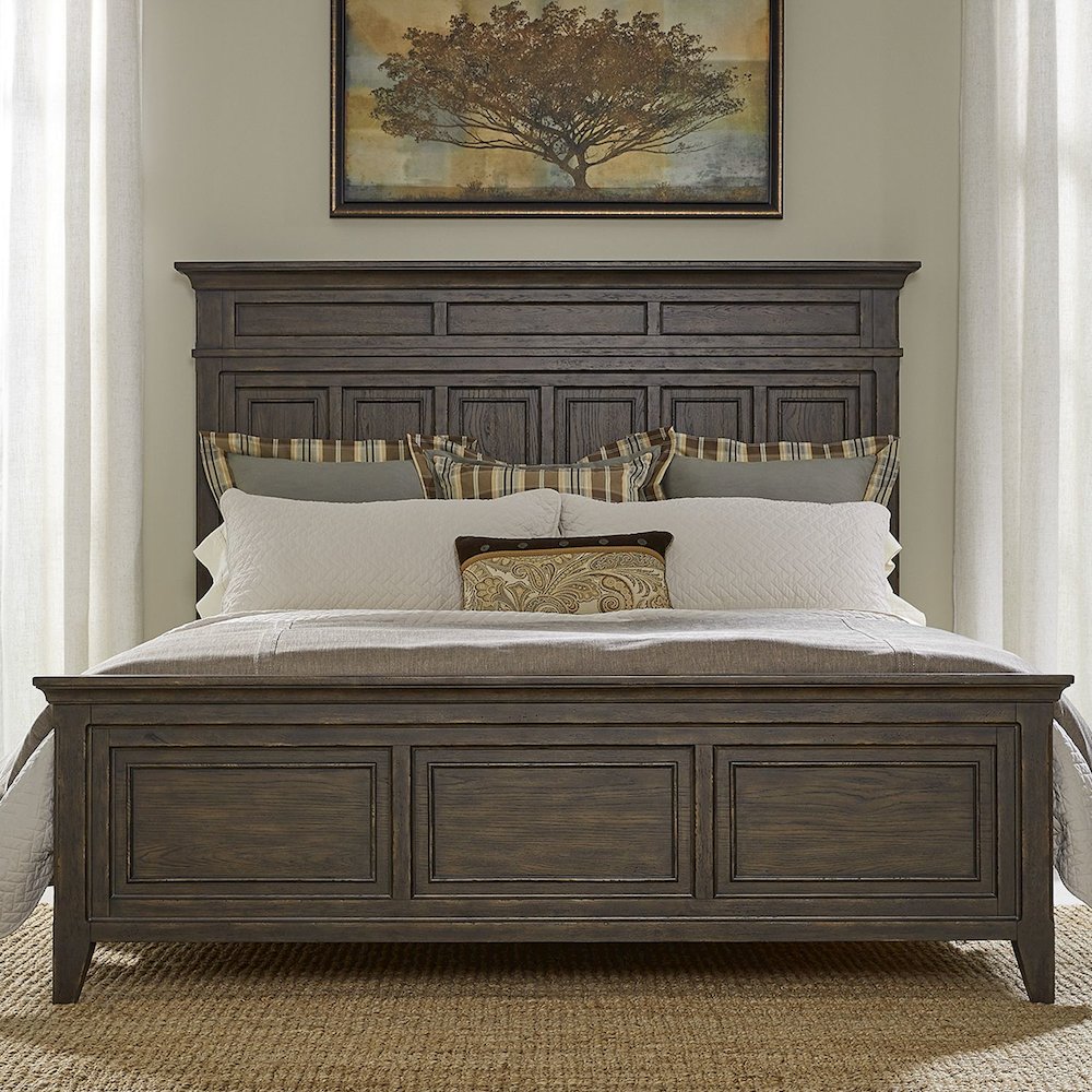 King Panel Bed in Rubberwood Solids & Split Heart White Oak Veneers. Picture 5