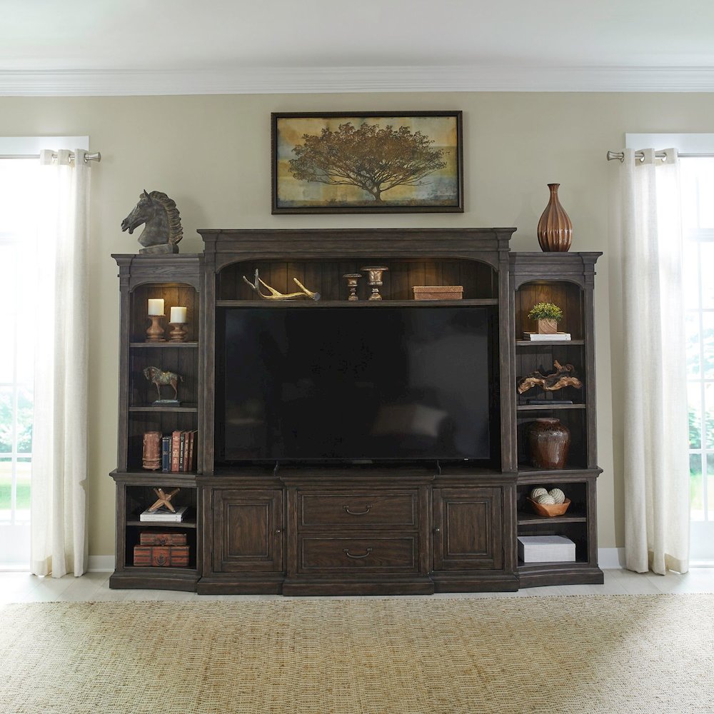 Paradise Valley Entertainment Center with Piers for Living Room - Saddle Brown. Picture 9