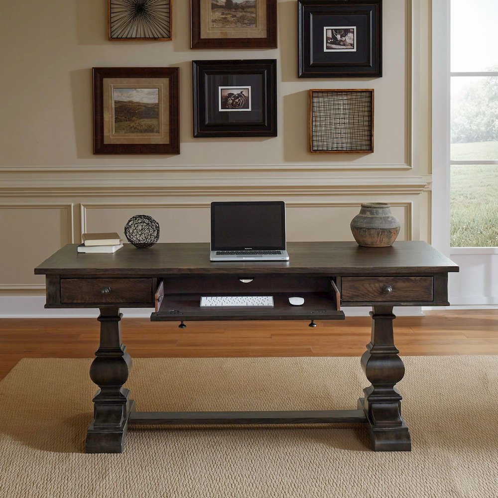 Paradise Valley Writing Desk with Keyboard Tray Home Office - Brown Oak Wood. Picture 2