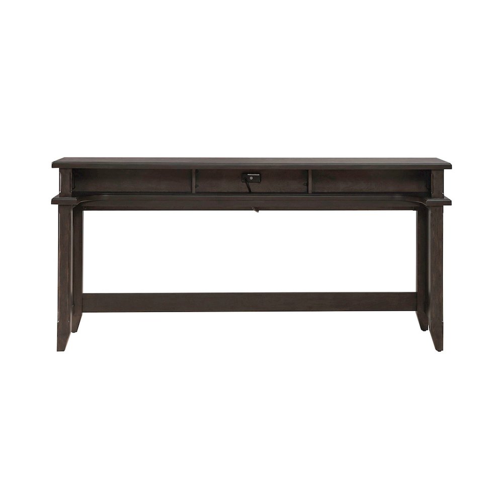 Console Bar Table Traditional - AC USB Charging Station - Saddle Brown Oak Wood. Picture 3