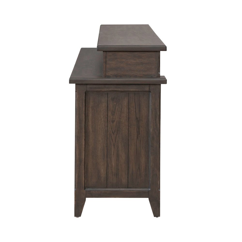 Console Bar Table Traditional - AC USB Charging Station - Saddle Brown Oak Wood. Picture 4