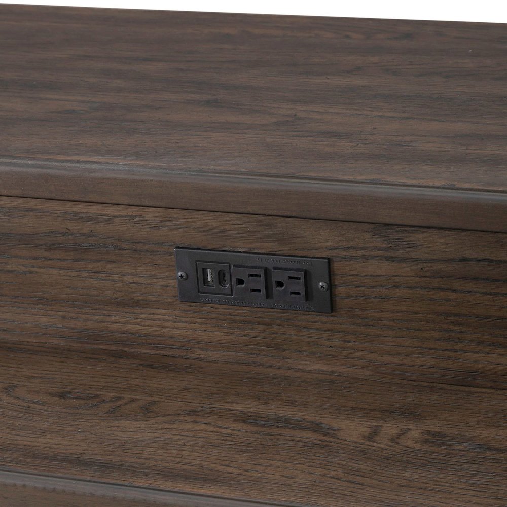 Console Bar Table Traditional - AC USB Charging Station - Saddle Brown Oak Wood. Picture 8
