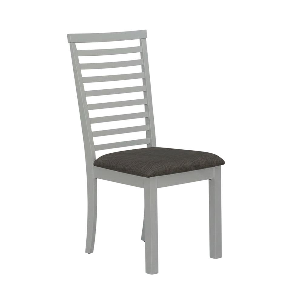 Rubberwood Upholstered Ladder Back Dining Chairs, Grey, Set of 2. Picture 3
