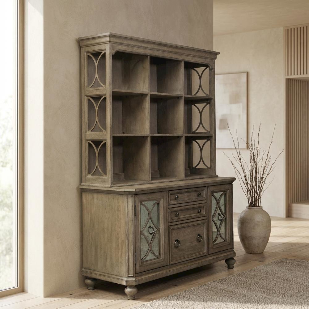 Brown Credenza and Hutch Set with Cottage Style Compact Storage. Picture 3