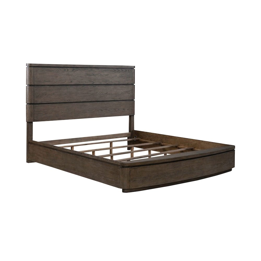 Cascade Falls Queen Panel Bed with LED Touch Light - Satin Espresso Oak. Picture 1
