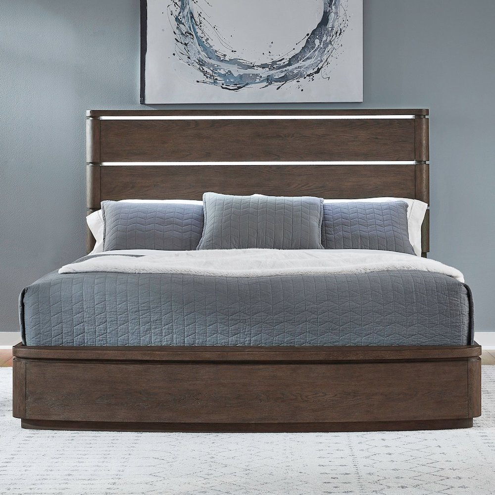 Cascade Falls Queen Panel Bed with LED Touch Light - Satin Espresso Oak. Picture 2