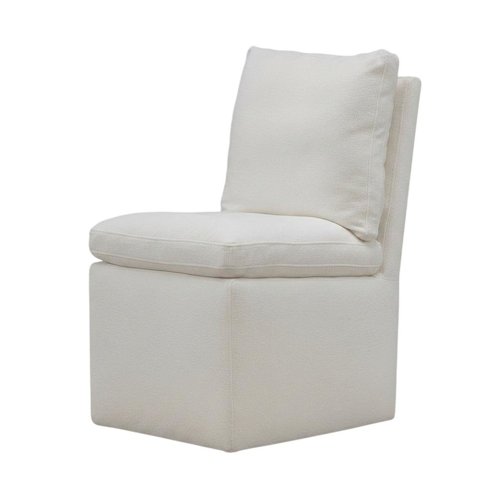 Solid Wood Upholstered Accent Dining Chair with Castors, Eclectic Style, White. Picture 3