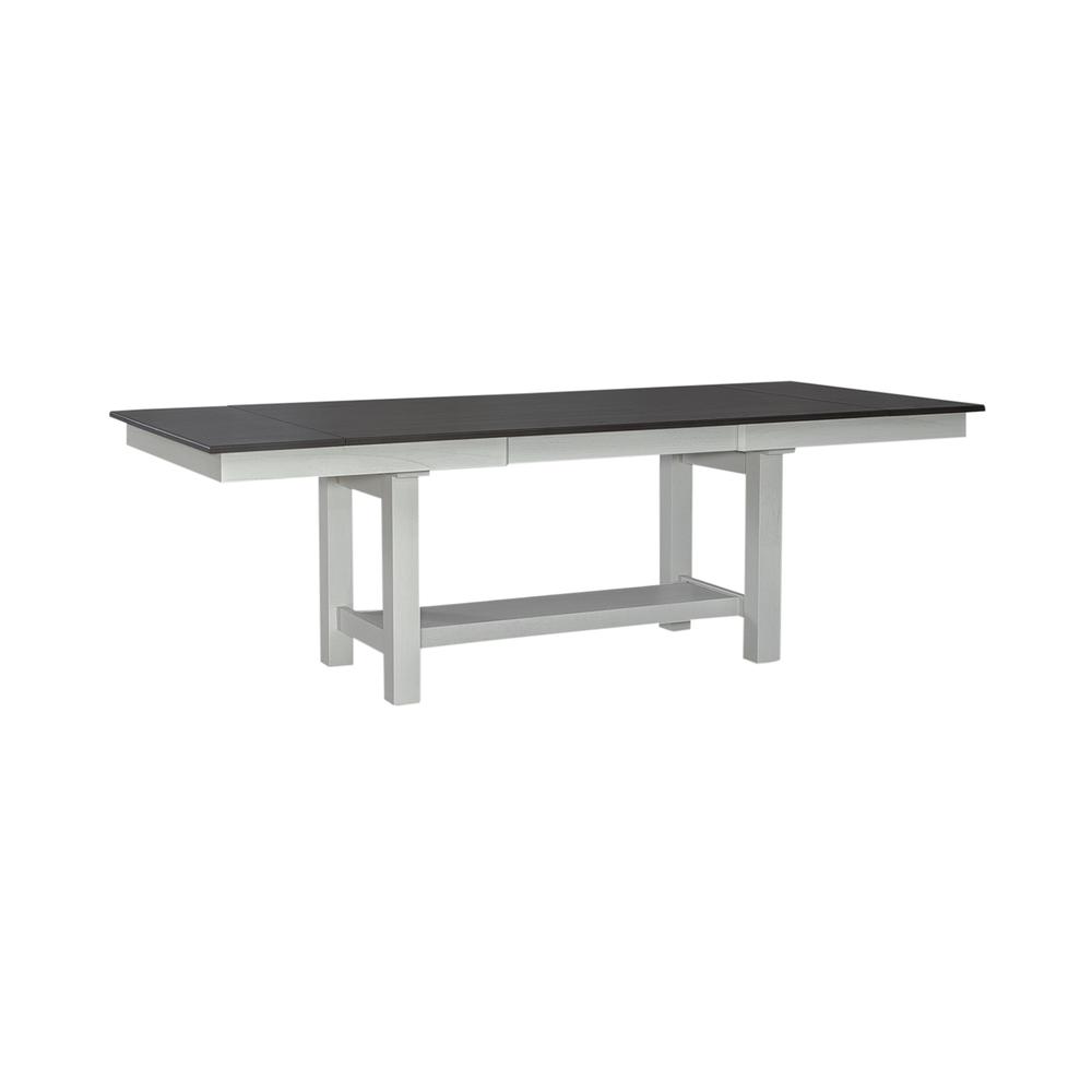Brook Bay Trestle Table Set - Textured White w/ Carbon Gray Tops in White. Picture 1