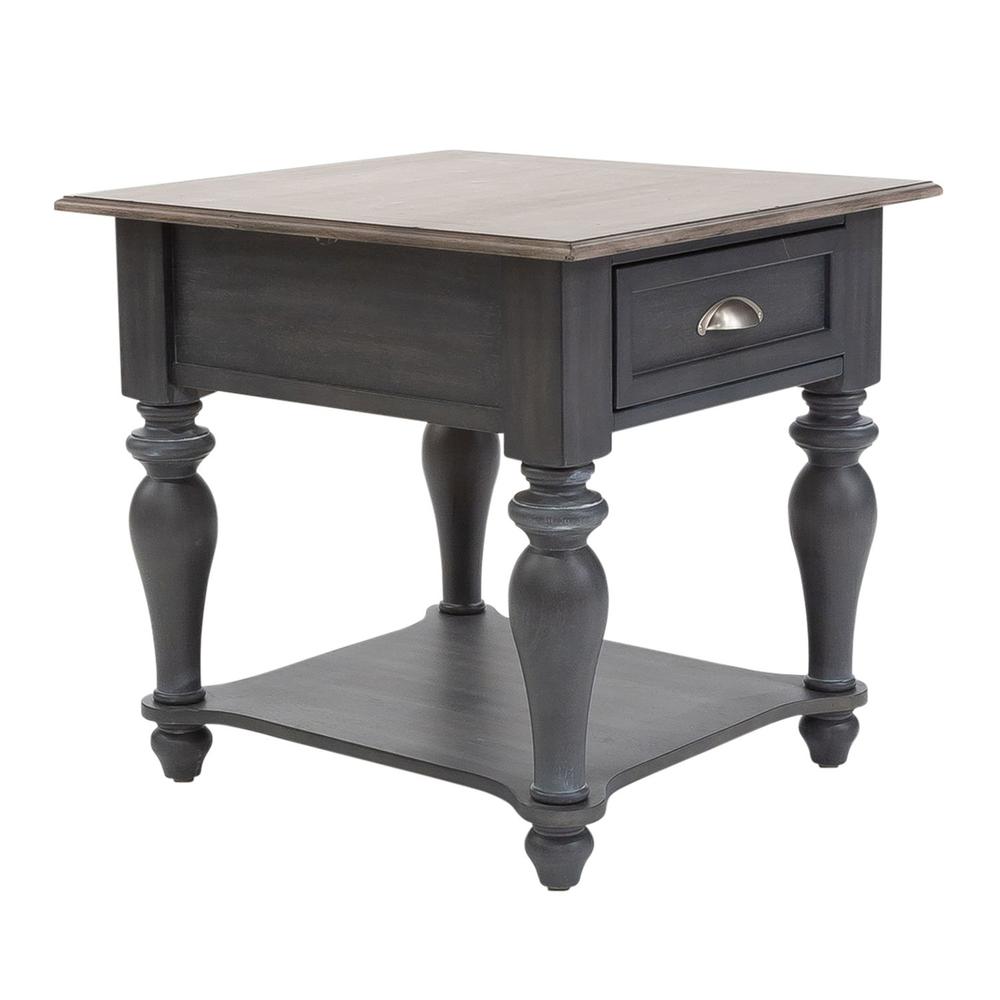 Ocean Isle Drawer End Table in Slate w/ Weathered Pine. Picture 1