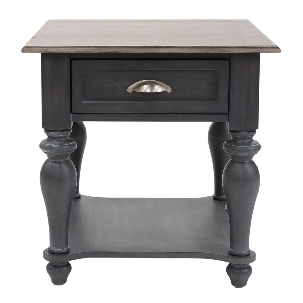 Ocean Isle Drawer End Table in Slate w/ Weathered Pine. Picture 2