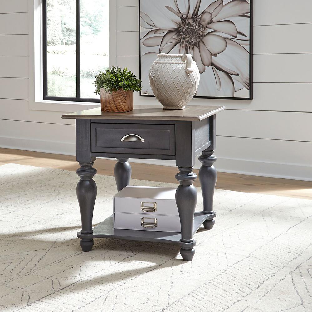 Ocean Isle Drawer End Table in Slate w/ Weathered Pine. Picture 5