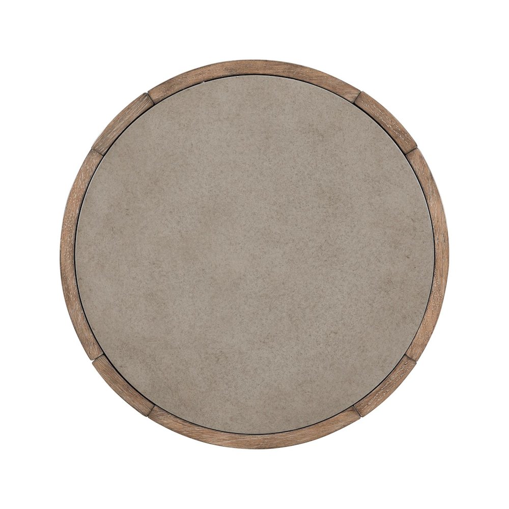 Round Chairside Table  with Stone Top Insert - Burnished Clay Oak Wood. Picture 5